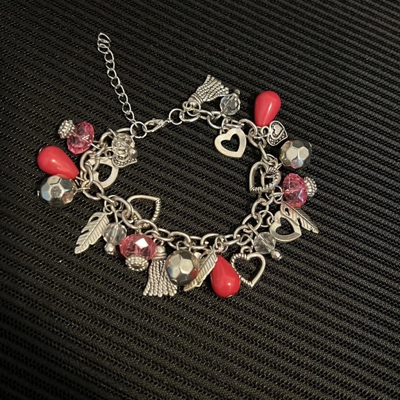 Charm bracelet pink and silver charms. - Picture 4 of 6